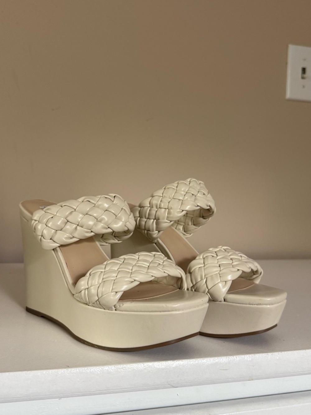 Nine West Braided Strap Platform Wedge Sandals in Cream